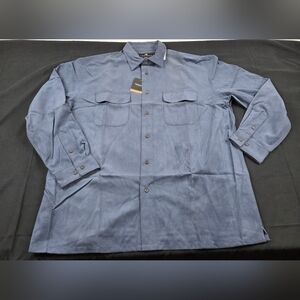 Consensus Suede Shirt Mens XL Blue Long Sleeve Button Up Solid Chest Pockets